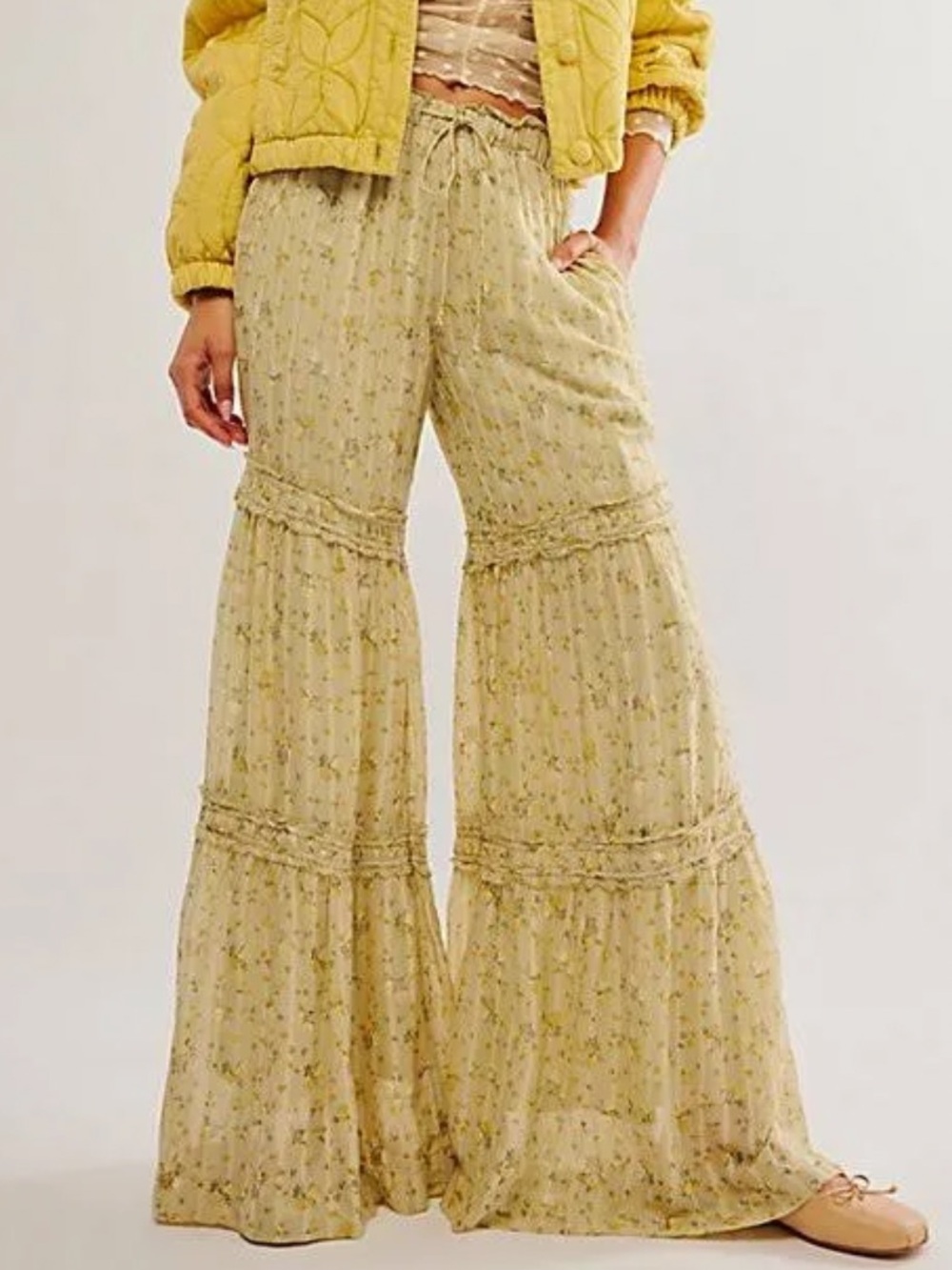 Free People Yellow Emmaline Tiered Floral Pants - Picture 2 of 12